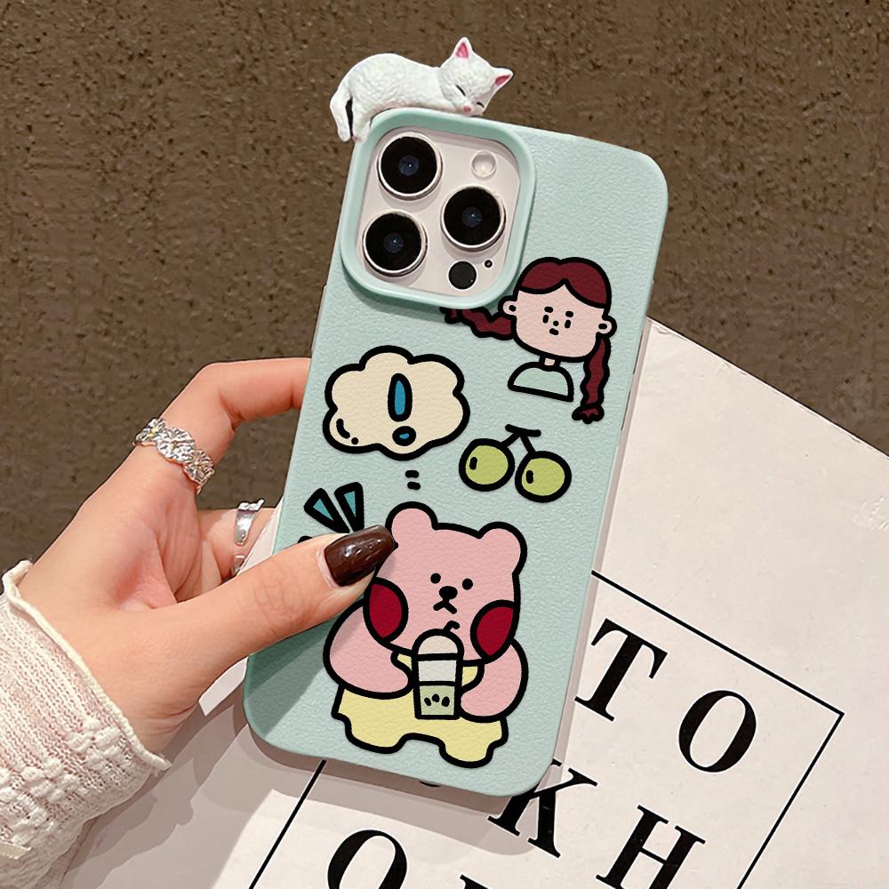 3D Чехол для телефона для iPhone 11 13 17 Pro Max 17 Air Case iPhone 13 15 16 Pro Max 12 14 Pro Max 14 15 Plus Милый 3D Котенок Мультяшный Кожаный