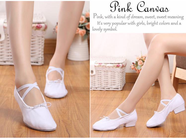 Женские взрослые парусиновые танцевальные туфли с мягкой подошвой и каблуком - Черные туфли для балетной практики