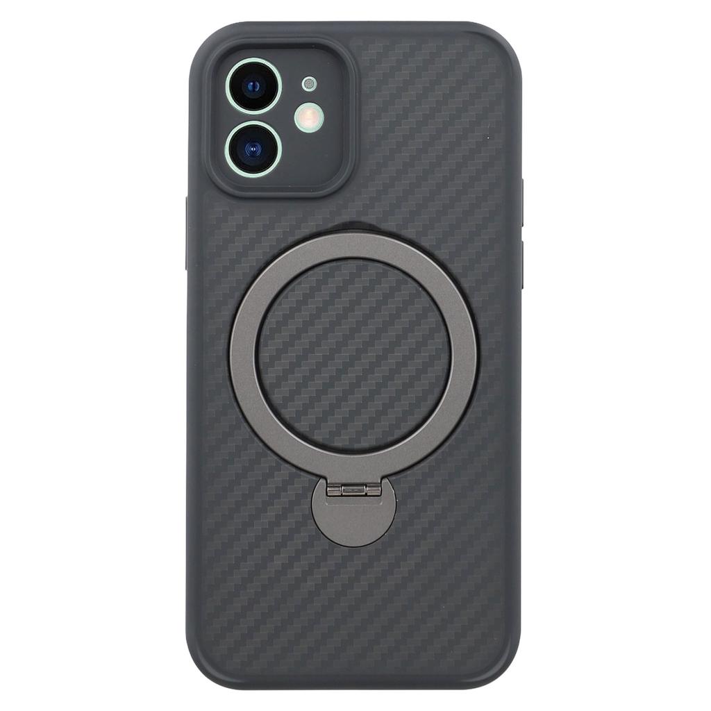 For iPhone 12 Case Compatible with MagSafe Kickstand TPU+PC Phone Cover Carbon Fiber Texture