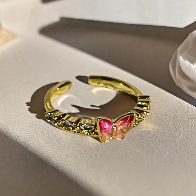 Blind Box Pair, Peach Blossom Dripping Oil Butterfly Ring, Medieval French Retro Niche Design, Light Luxury Ring For Women