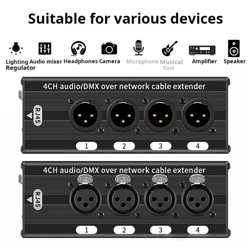 Профессиональный 4-портовый XLR-конвертер по Ethernet для передачи звука без шума Аудио-удлинитель