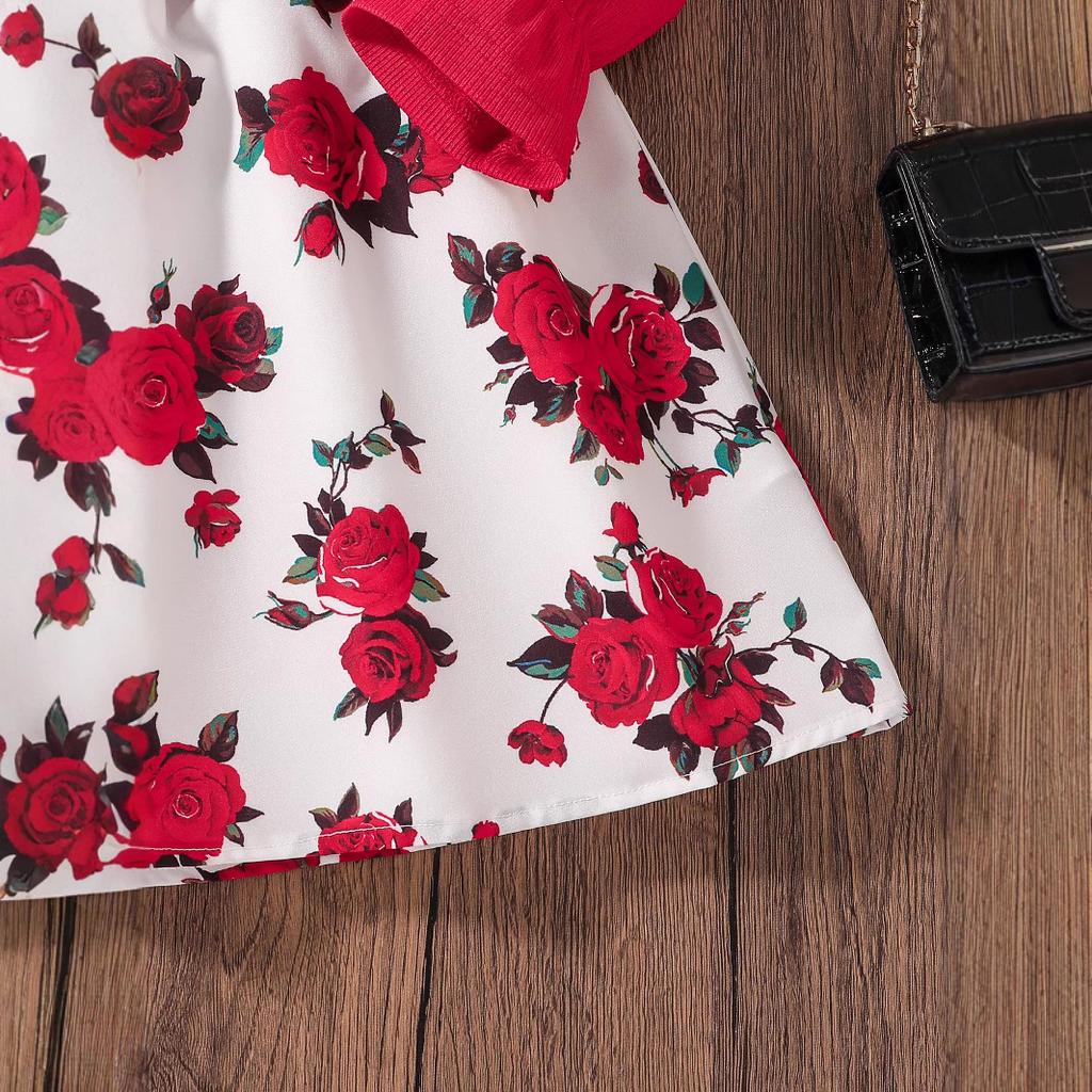 Girls' Fashion Dress Children's Sweet Bow Floral Princess Dress