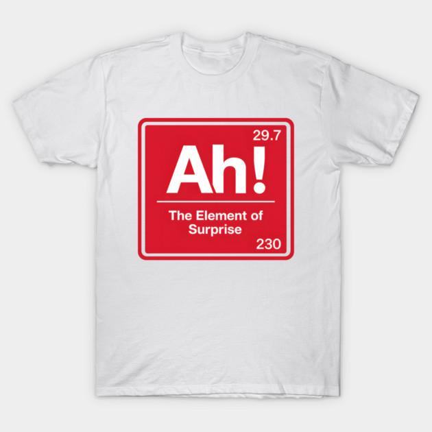 Asian Size Men Black Print T-shirt Ah-The-Element-Of-Surprise No-Cut Print Cotton Tshirt