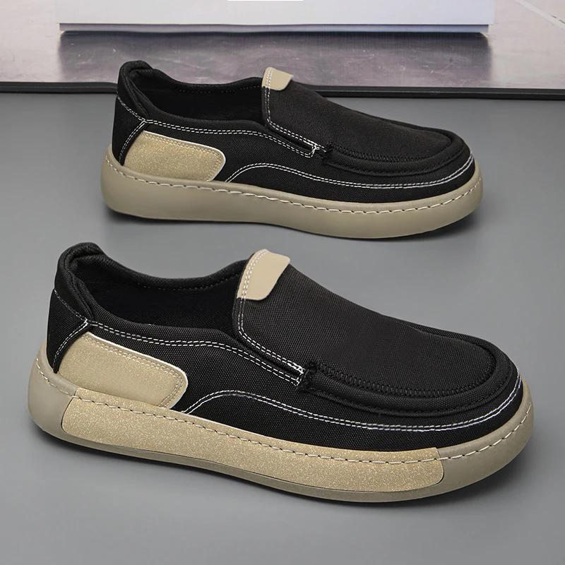 Fashion Men's Beige Canvas Slip On Sneakers - Thick Sole Rubber Sole Minimalist Stitching Casual and Comfortable for Women Hiking Shoe