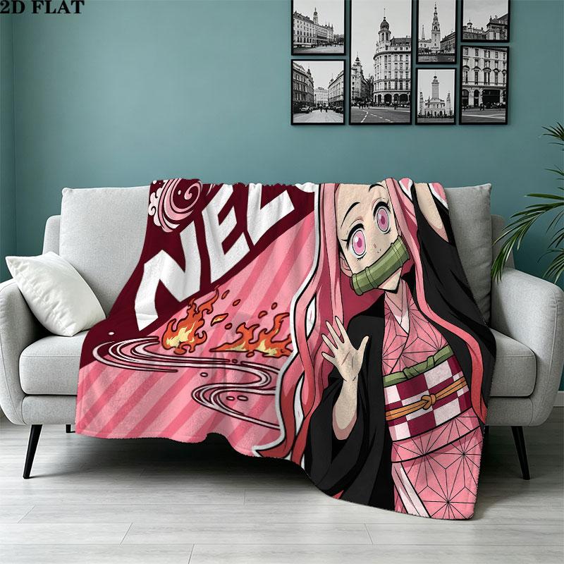 1PC Demon Slayer Patterned Flannel Blanket Suitable For All Seasons For Home Decor Warmth And Comfort Gifts Holiday Present