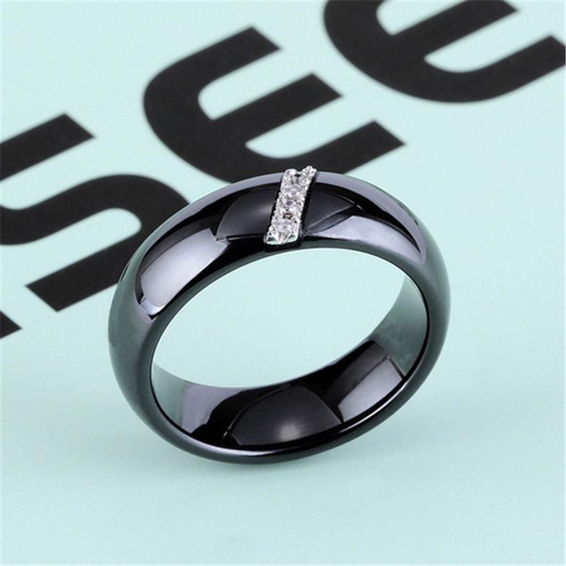 Шарм Свадебные влюбленные Кольцо Простой Черный Девушка Мода Белый Подарок на годовщину Круглый Керамика Ювелирные Изделия