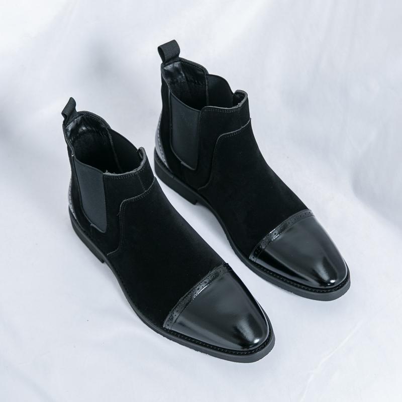 Мода Зима Новые Мужские Заостренные Комбинированные Лоскутные Слипоны Ботильоны Британский Дизайнер Botas Тренд Повседневные Хайтопы Обувь Zapatos Hombre