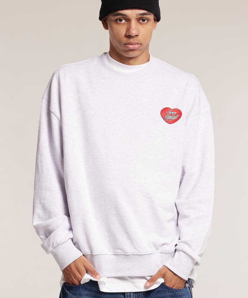 CREAM SODA LAB Human Highlight Sweatshirt Small Heart Light Gray Red