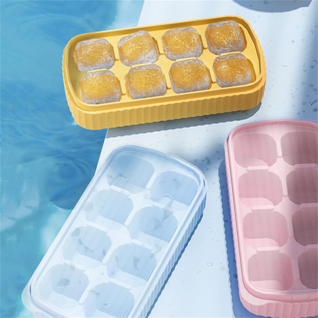 Ice Cubes Trays, 8 Cavity Silicone Square Ice Maker, Easy-Release Silicone Ice Ball Maker With Spill-Resistant Removable Lid, For Cocktail, Beer
