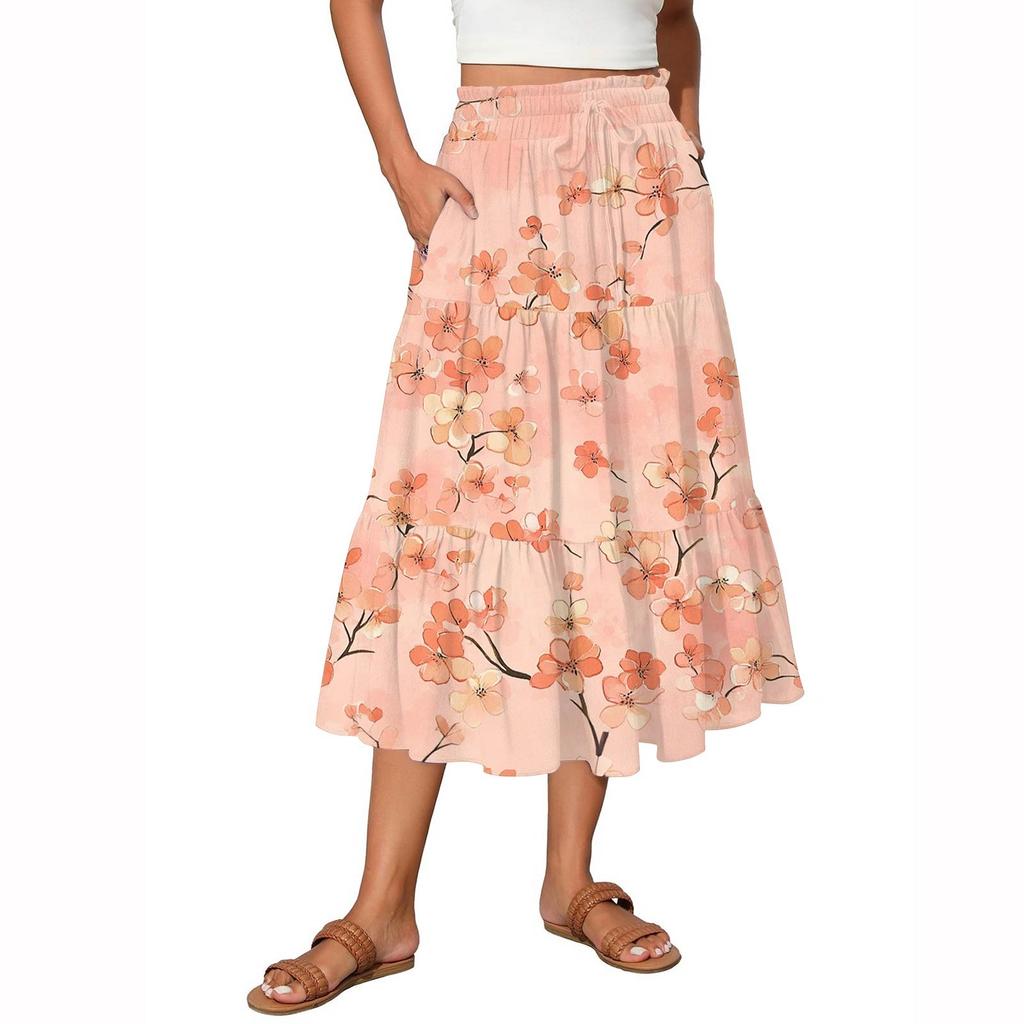 Женские струящиеся расклешенные юбки-макси с оборками и эластичным поясом, элегантные многослойные длинные юбки в стиле бохо