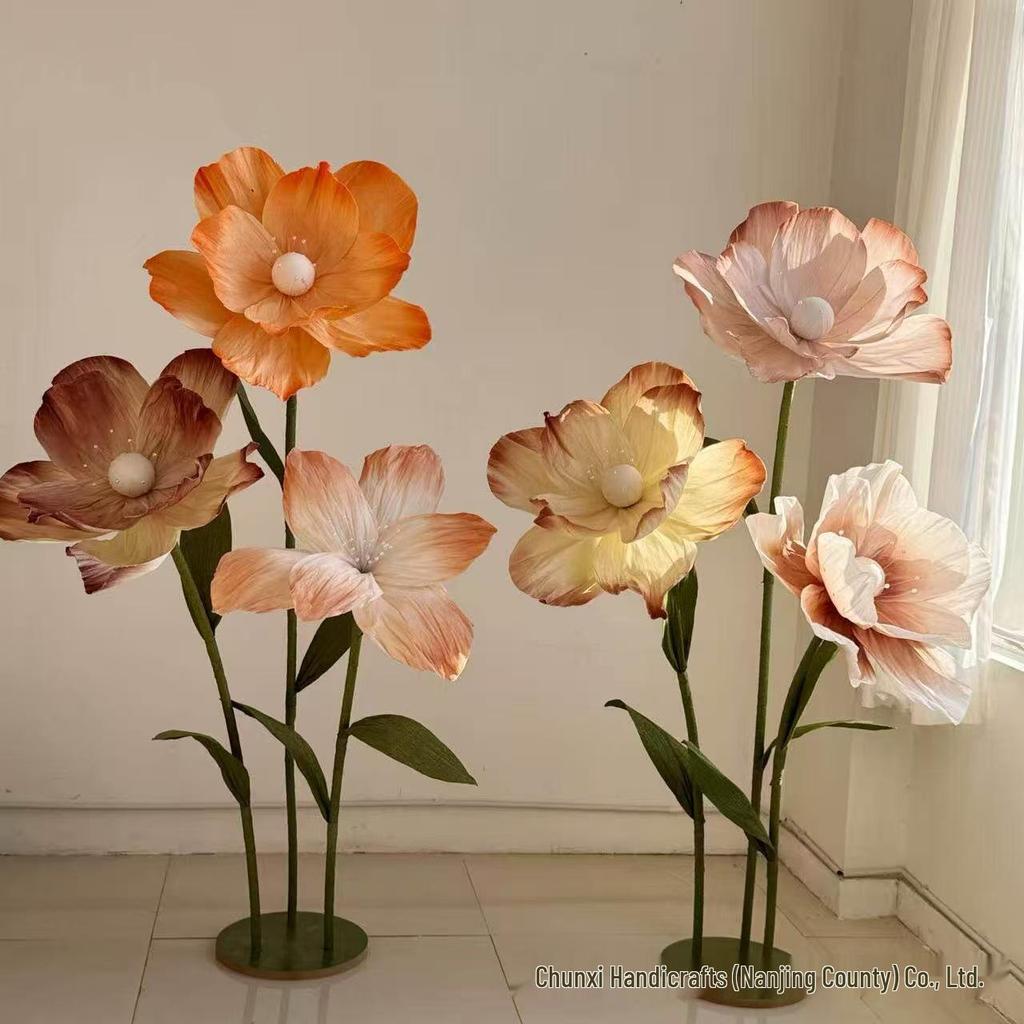 Giant Coffee-Colored Autumn Paper Poppy Flowers for Wedding and Window Displays