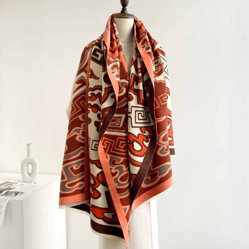 Winter Double-sided Jacquard Imitation Cashmere Shawl Women's New Fashion Versatile Retro Scarf Student Thickened Warm Scarf