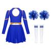 Girls Cheerleading Outfit Letter Print Off Shoulder Keyhole Back Long Sleeve Dress with Flower Balls Striped Socks