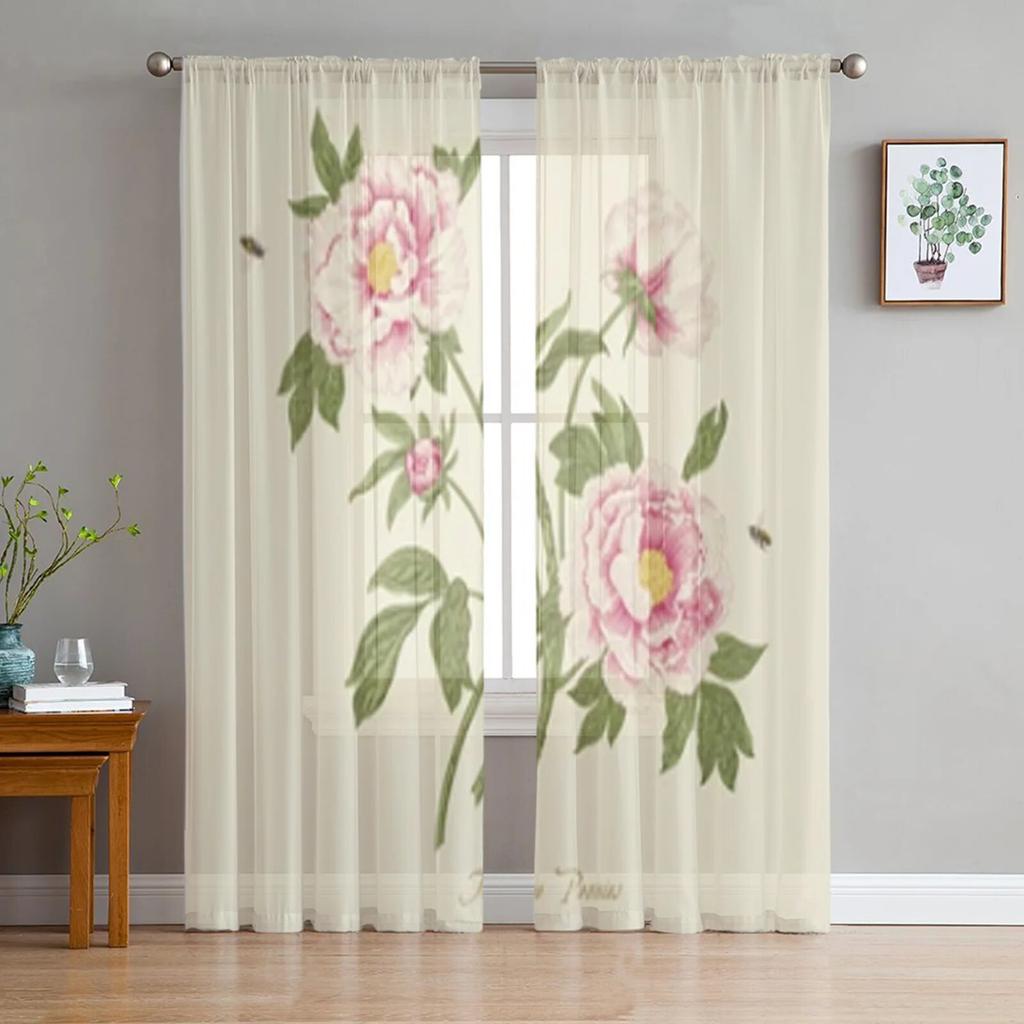 Розовая роза, винтажная тюлевая оконная занавеска для гостиной, современная прозрачная занавеска для спальни, кухни, шторы на заказ