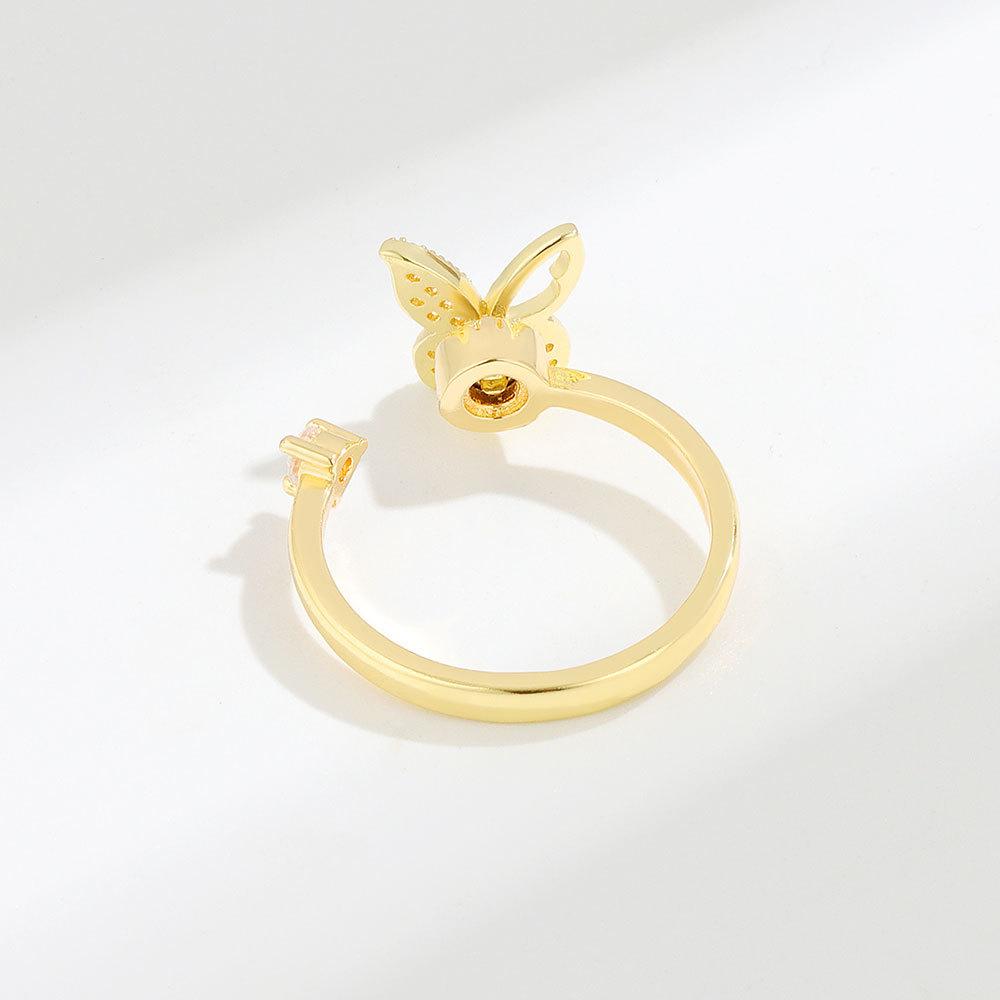 925 Silver Butterfly Open Ring For Women Simple Elegant Zircon Fairy High End Jewelry