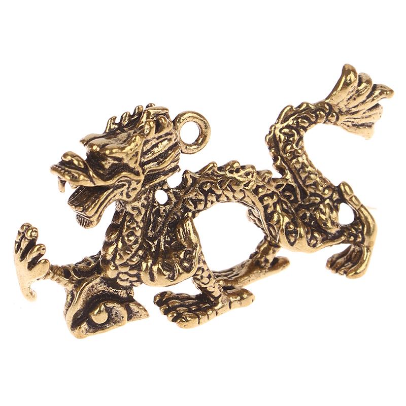 1Pc Solid Brass Zodiac Dragon Small Statue Desktop Ornament Feng Shui Decor