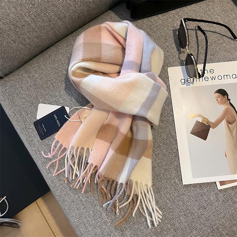 100% Wool Women Winter Scarf Plaid Long Warm Cashmere Scarves Hijab Lady Shawl Wrap Pashmina Bandana Head Scarves Poncho Stoles