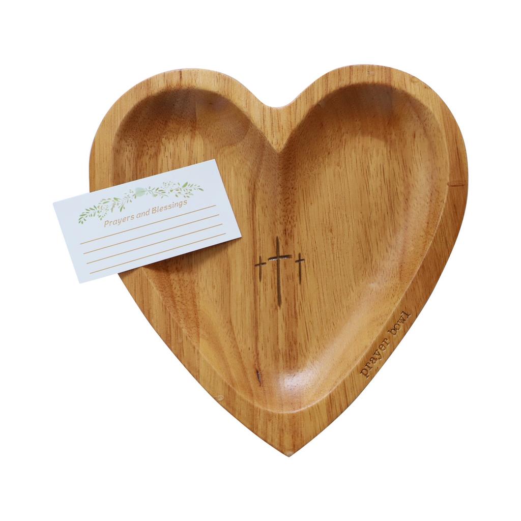 Wooden Heart Blessing Bowl Handcrafted Blessing Bowl With Cards, Dough Bowl With Blessing Cards, Religious Gifts, Heart Blessing Bowl, Christmas Gifts
