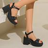 High-heeled Women Sandals 2024 Summer Square Toe Belt Buckle Sandalias Platform Women Shoes Peep Toe Casual Solid Sandales Femme