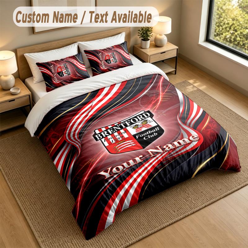 3Pcs Bedding Set Custom Name Text, 1 Sheet 2 Pillowcases Home Bed DecorBrentford Football