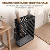 Umbrella Stand with Drip Tray, 4 Hooks, Steel, 28L x 14W x 41H cm, Black