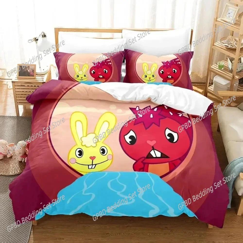 Мультяшный набор постельного белья Happy Tree Friends Спальня Мягкое Современное Покрывало Удобное Детское Пододеяльник Чехол для Одеяла И Наволочка