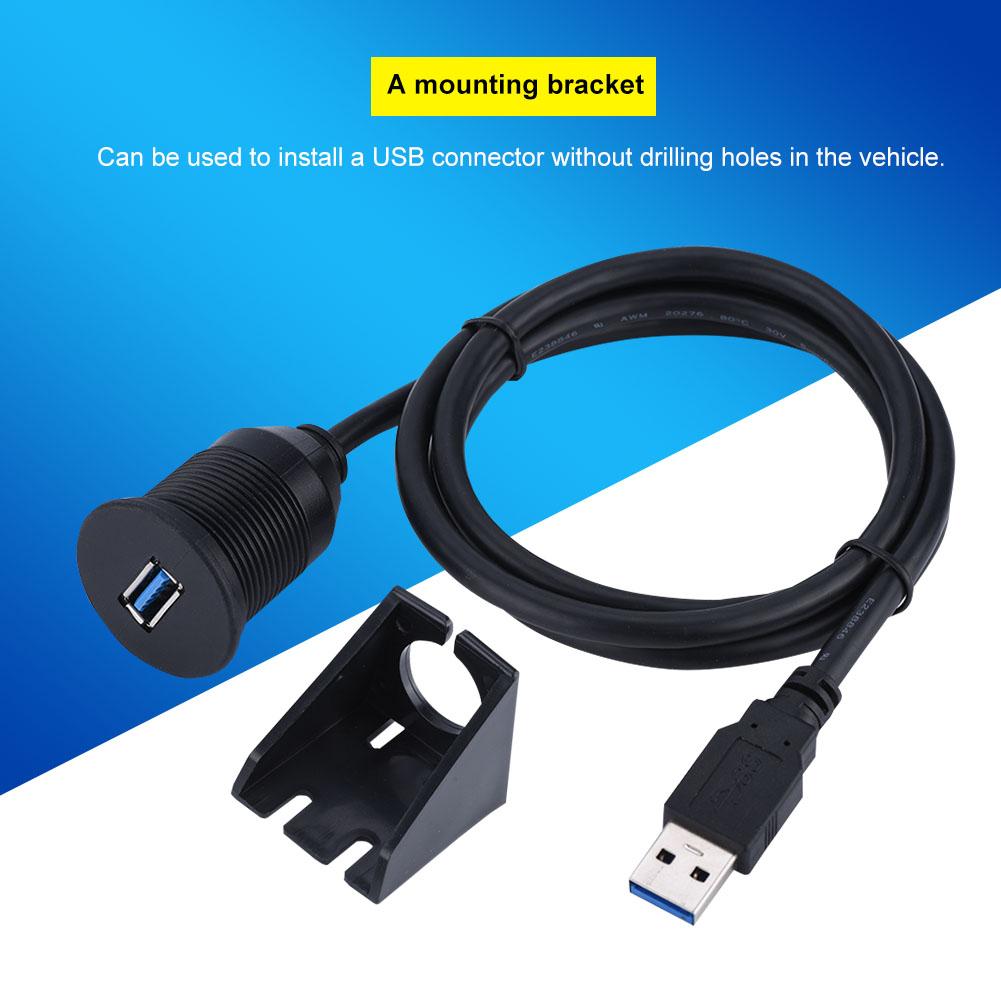 USB 3.0 Mount CableUSB Extension Flush, Dash, Panel Mount Cable, for Car, Boat, Motorcycle (1M)
