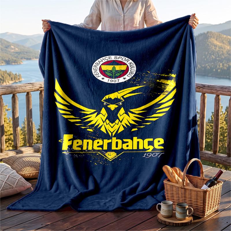 Warm Flannel Blanket Fenerbahce Pattern, Lightweight Comfortable Throw Blanket for Bed Sofa Use