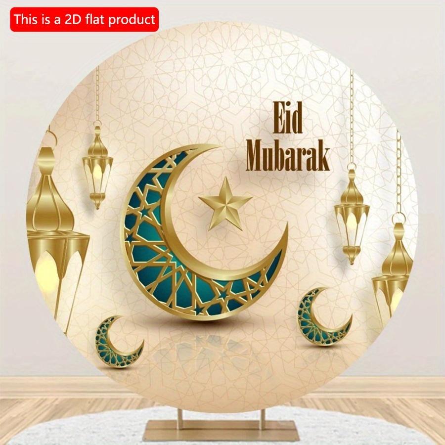 2D Flat 20*20cm1pc Eid Mubarak Green Moon and Lanterns Patterns Wonderful Round Wooden Pendant, Gold Simple Style Celebrate Ramadan Ceiling Hanging