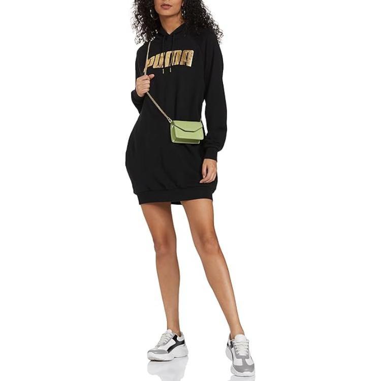 PUMA Long Sleeved Dresses Women's Black Hooded Thickened Short 586354-01