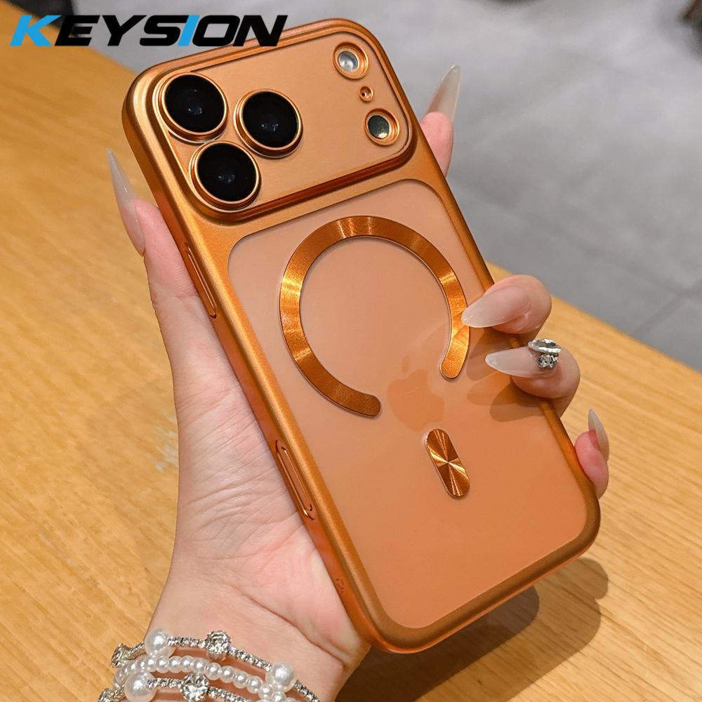 KEYSION Гальванический Прозрачный Матовый Магнитный Чехол для Телефона MagSafe для iPhone 17 Pro Max Air Жесткий ПК Пленка для Объектива Противоударный Чехол