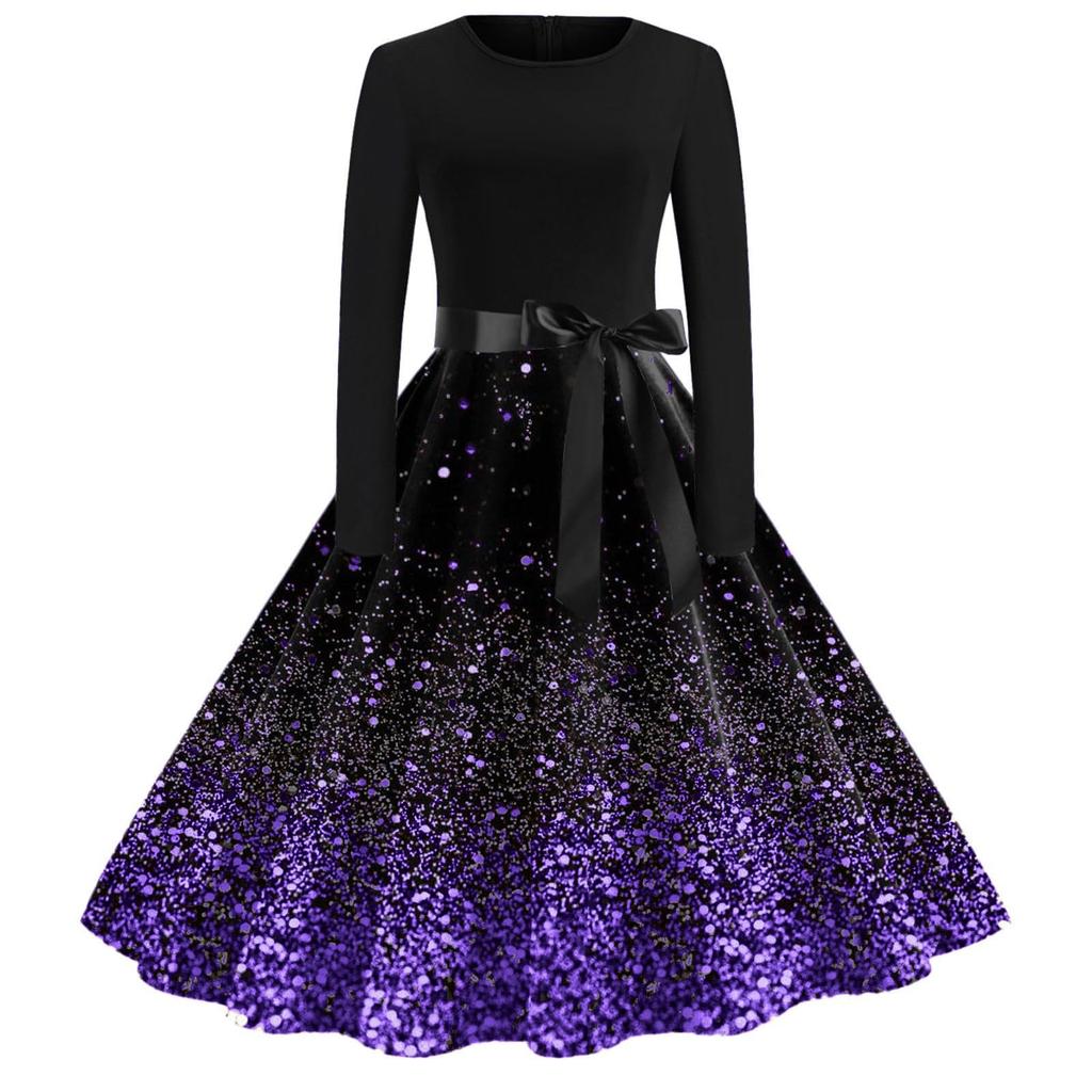 Женские повседневные модные длинные платья с рождественским графическим принтом и длинными рукавами в винтажном стиле