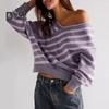 Женский свитер с длинным рукавом, полосатый, цветной, трикотажный свитер с V-образным вырезом, свободный пуловер, джемпер, топы, повседневная одежда