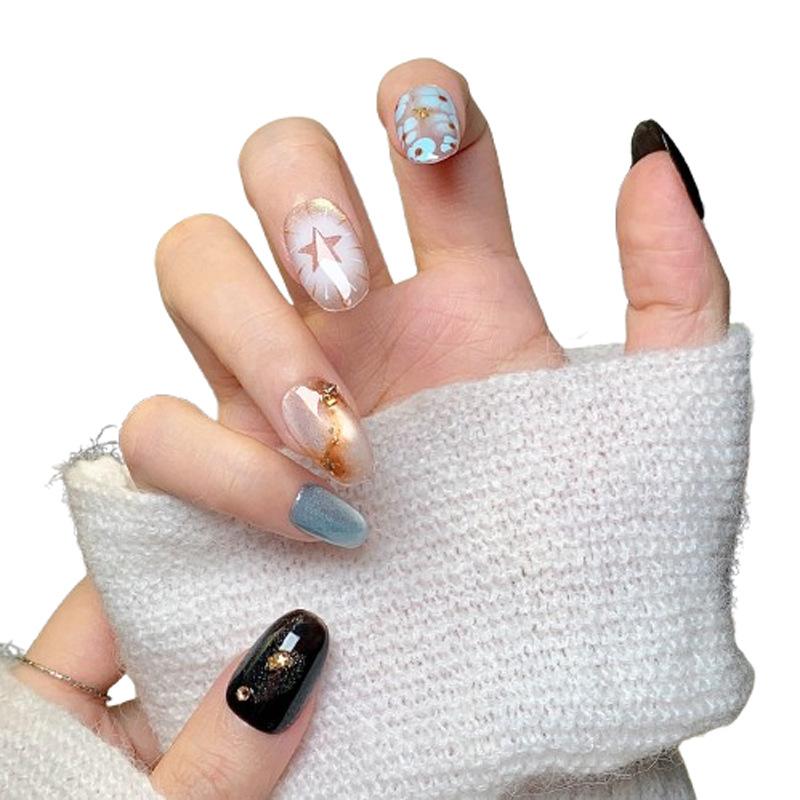 Pure‑Handmade Press‑On Nails European‑American Style Cat‑Eye Smudge‑Effect High‑Grade Boutique False Nail Patches