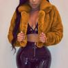 Fashion Women Coat  Fleece Turn-down Collar Faux  Top  Short Loose Coat