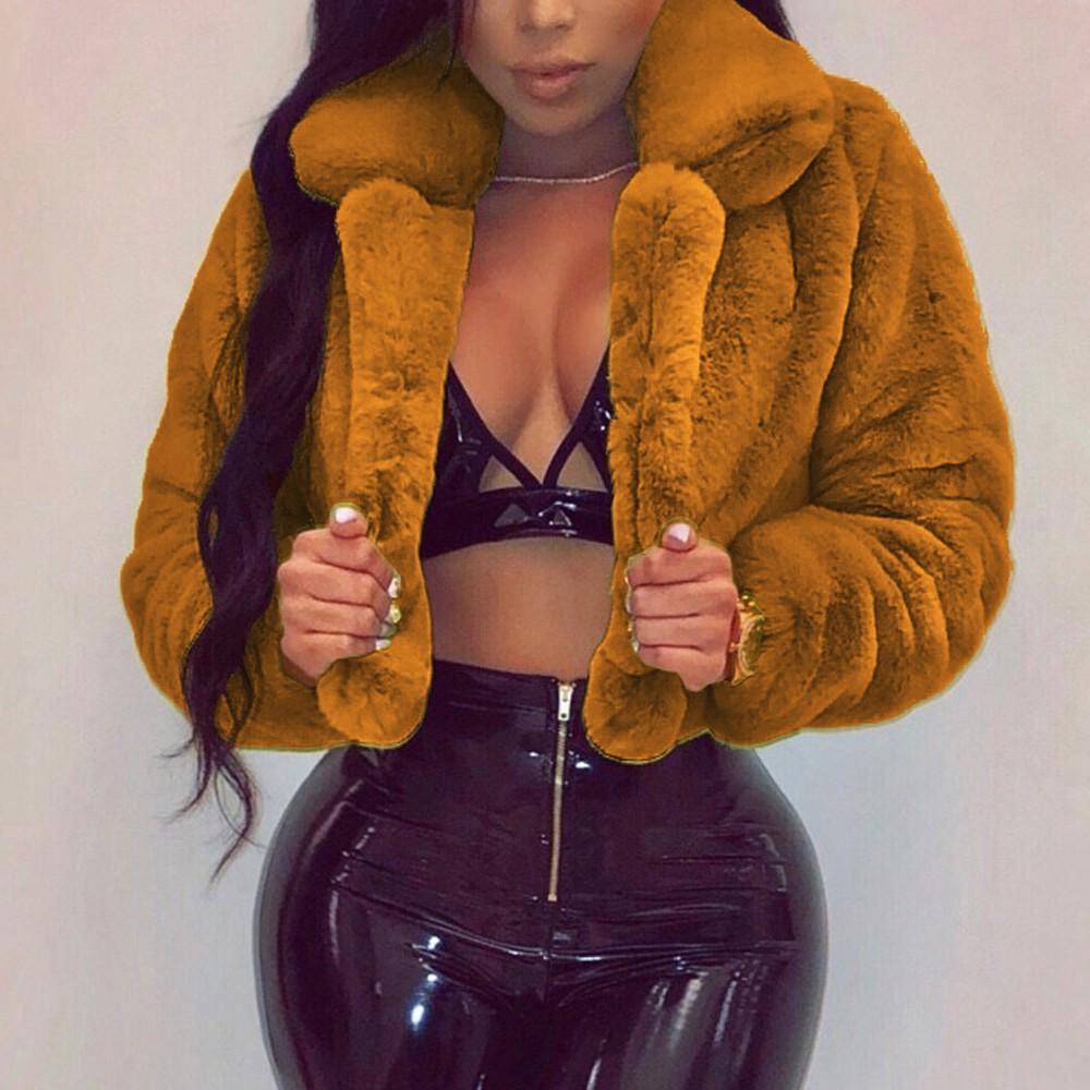 Fashion Women Coat Fleece Turn-down Collar Faux Top Short Loose Coat