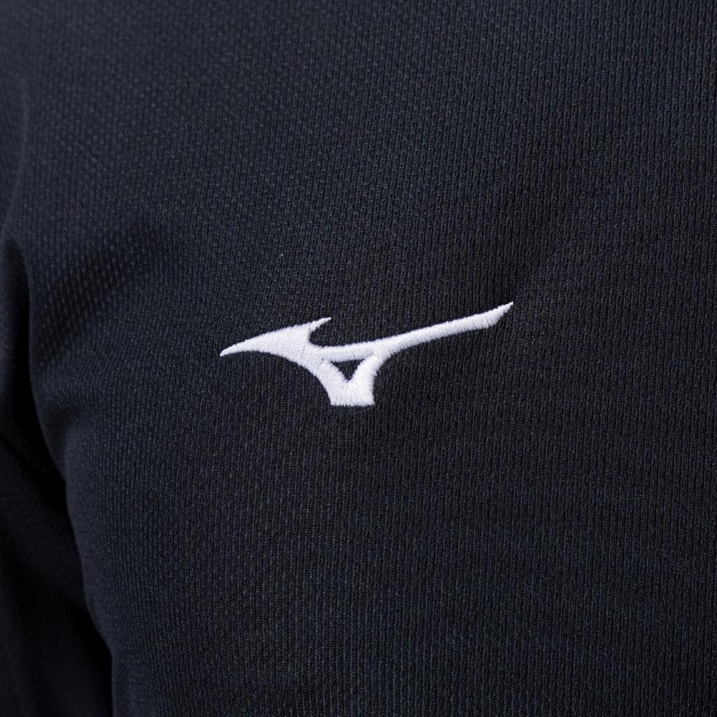Mizuno Футболка с длинным рукавом NaviDry, размер L, с U-образным вырезом, влагоотводящая, быстросохнущая, нижнее белье, 32MAC197, черно-белая,