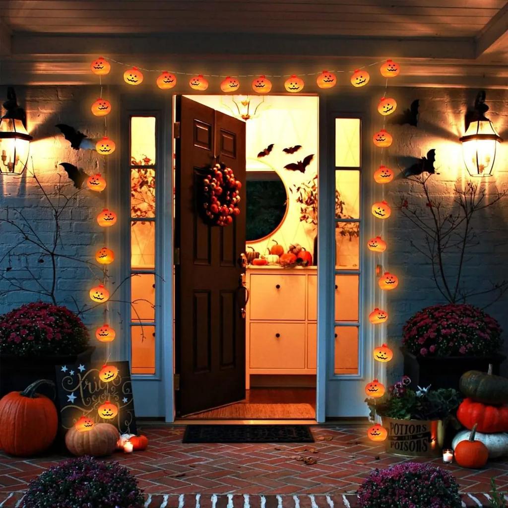 Halloween LED String Lights Ghost Pumpkin Spider Web Battery Powered Waterproof Decorative Lights for Party Home Haunted House