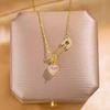 Light Luxury Zircon Pin Love Heart Copper Pendant With Stainless Steel Chain Necklace Clavicle Choker Jewelry