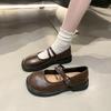 Ретро туфли-лодочки с круглым носком и мелким вырезом для женщин, новые весенне-осенние туфли из маленькой кожи, женские балетки Мэри Джейн