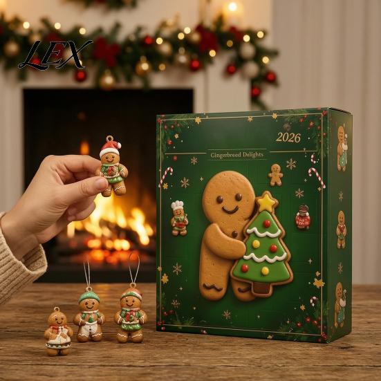 Desktop Christmas Countdown Set 2026 Gingerbread Man Advent Calendar, 24 Day Decoration for Festive Window Sill Decorations Kids Adults, Holiday