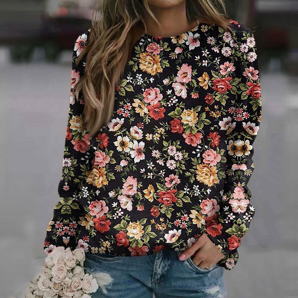 Женская повседневная модная блузка с длинным рукавом и круглым вырезом с принтом и пуловером
