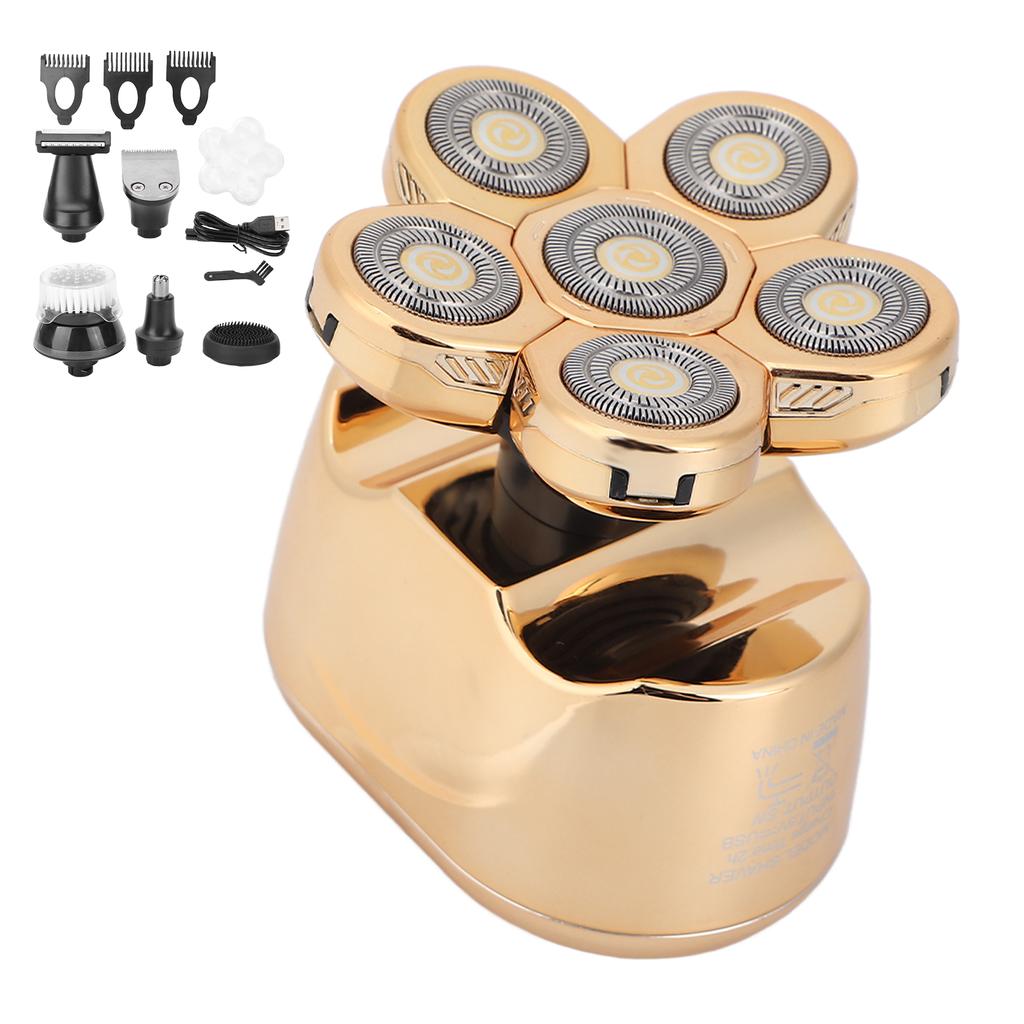 Electric Shaver 6 Blades Rechargeable Multifunctional LCD Digital Display Bald Head Trimmer 5W