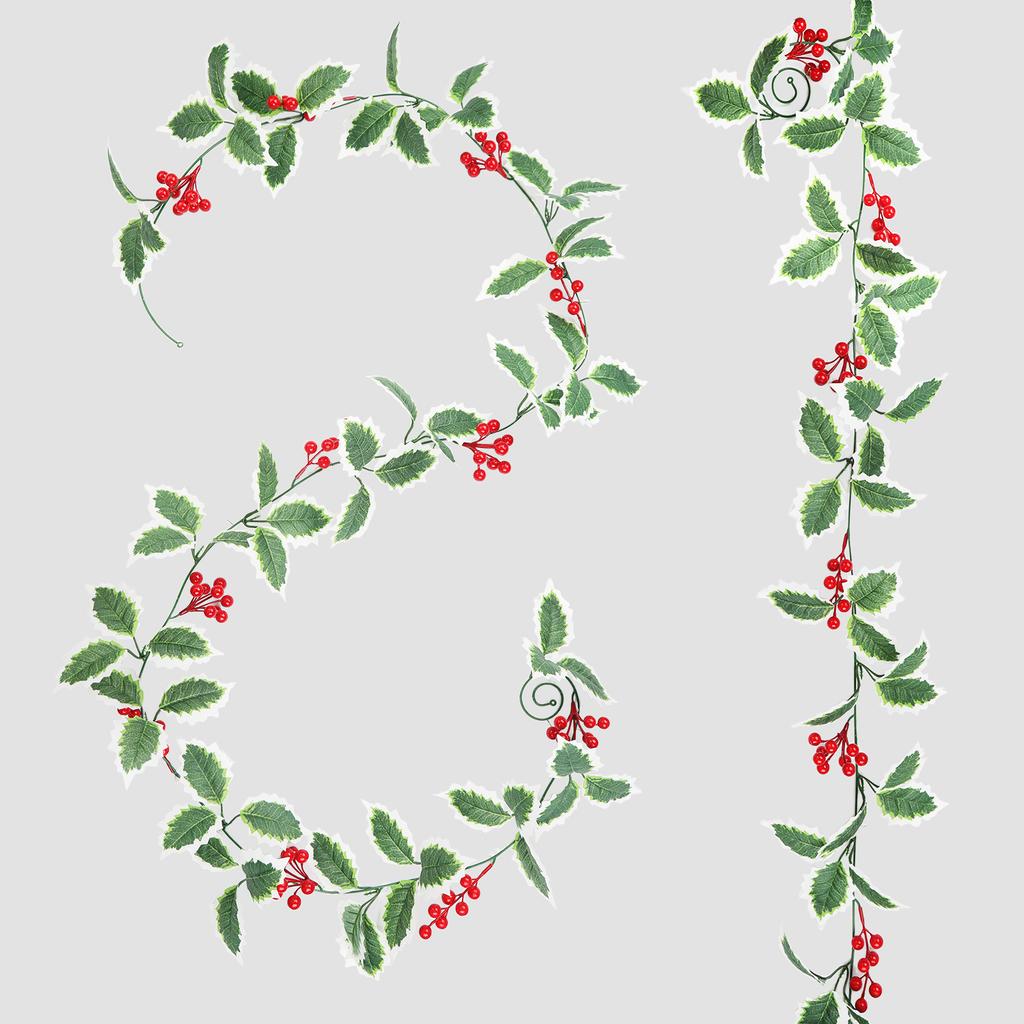 Plastic Holly Berry Garland Set 2 Pieces 94 49 inch Lifelike and Flexible Holiday Decoration for Home and Events