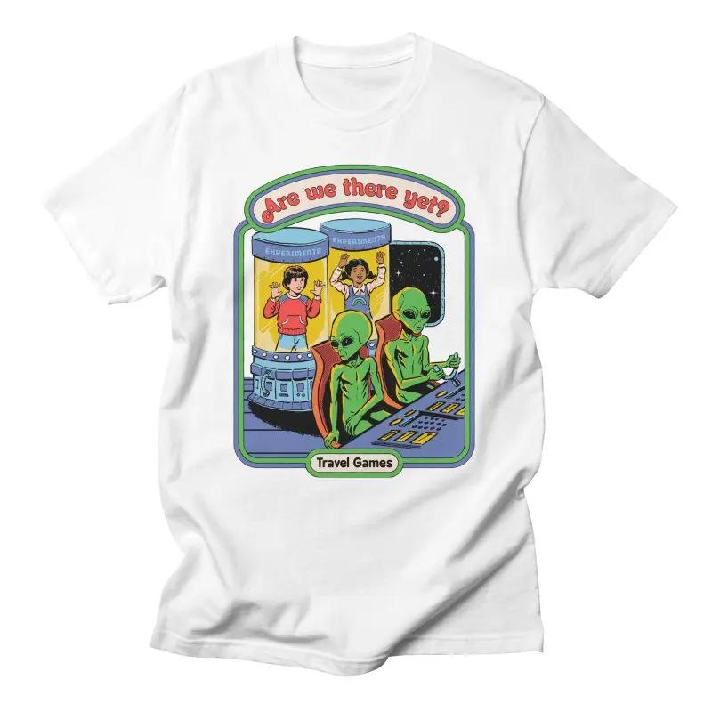 Винтажная футболка Horror Alien Are Tshirt Men We Here Yet Funny Death Demon Harajuku Men Tee 90 Evil Graphic Camisetas Ropa Hombre