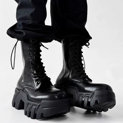 Инструментальные высокие мужские и женские ботинки на платформе, с длинным голенищем, приливные, с большой головкой, с внутренней высотой, локомотивные ботинки-бульдозеры