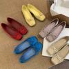 Korean Version Spring and Summer Velvet New Doudou Shoes Small Fragrant Wind Light Low Heel Single Shoes Women's 2025 Bow Square Head