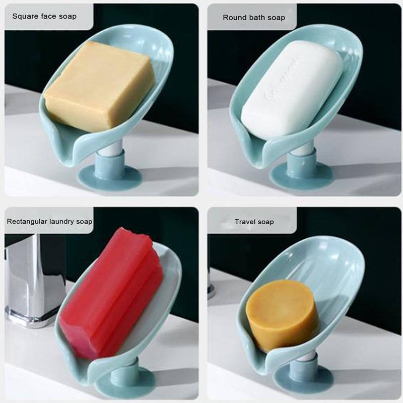Leaf Shaped Soap Holder Shower Soap Shelf Bath Soap Box Vertical Suction Cup Laundry Soap Dish Storage Tray Bathroom Supplies