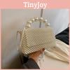 Женская плетеная вручную сумка-мини для путешествий, украшенная жемчугом, клапан на магнитной застежке
