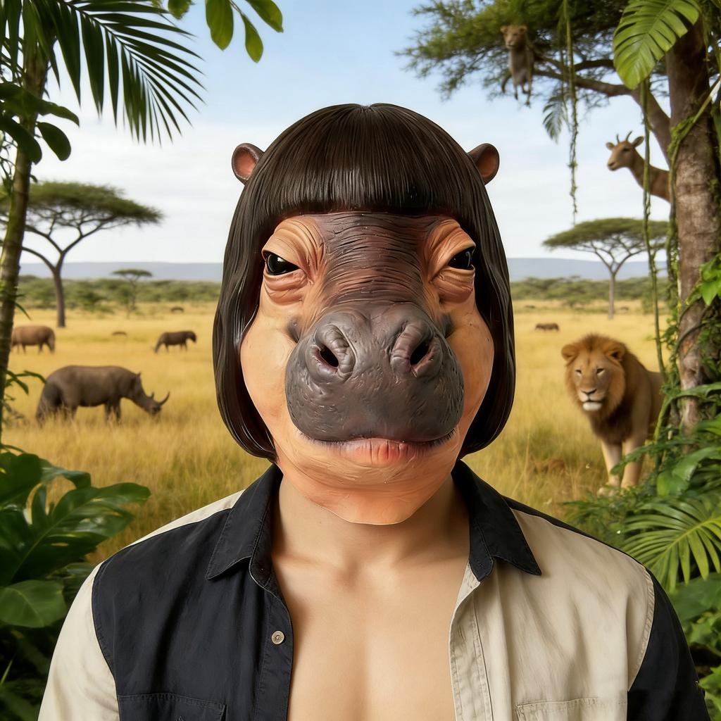 Hippo Head Mask Funny Animal Mask Novelties Deluxe Latex Hippopotamus Head Mask Cosplay Masquerade Party Costume Props